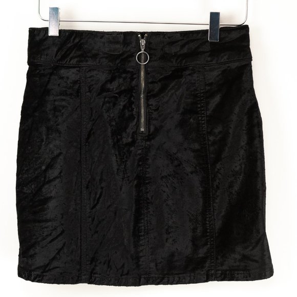 Free People Retro Soft Mini Skirt Velvet High Waist Button Accent Black Size 26 - Picture 3 of 7